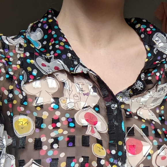 Funky Pattern See-Through Blouse - Picture 4 of 12